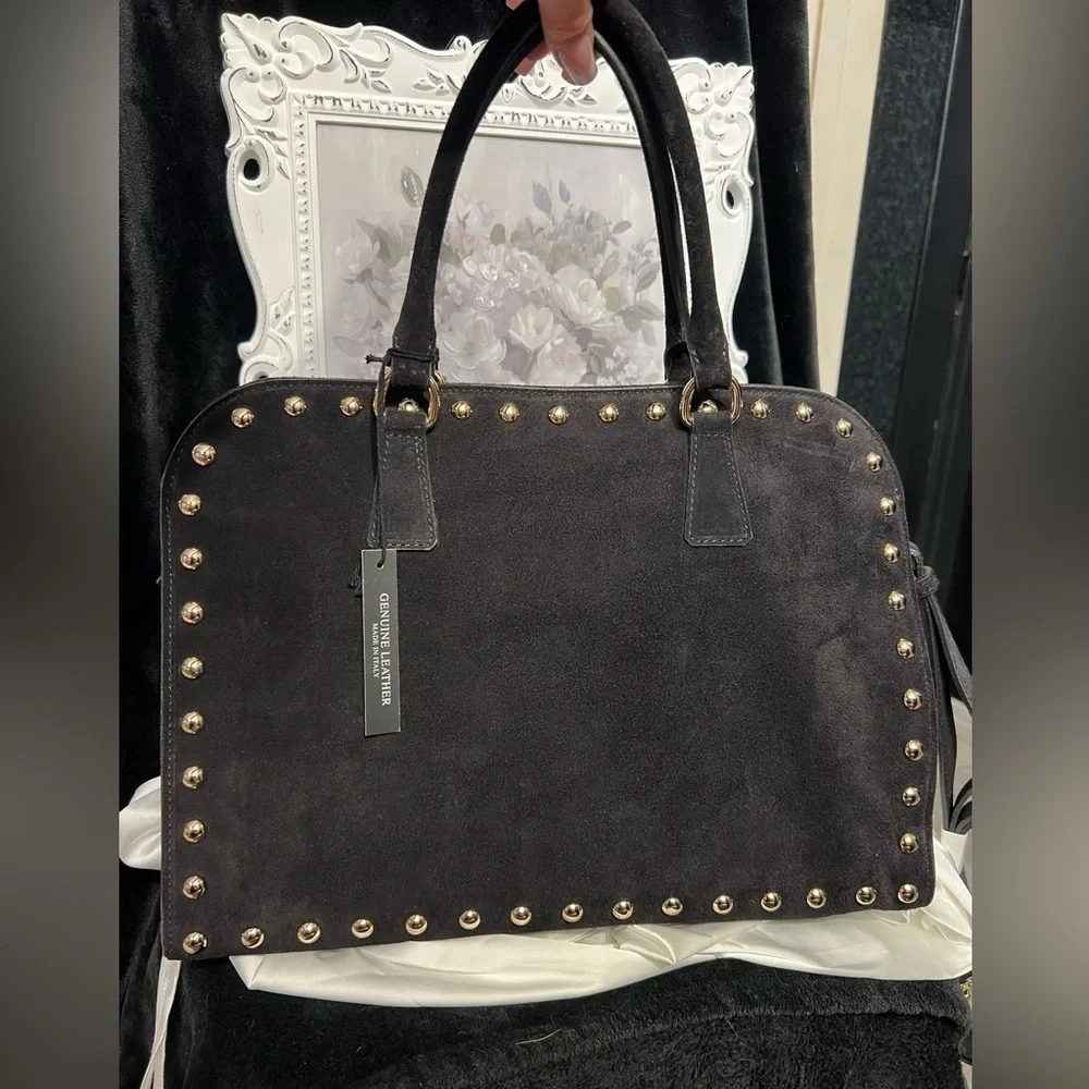 🖤CLAUDIA Made In Italy Suede Studded Annalou Satchel🖤NWT